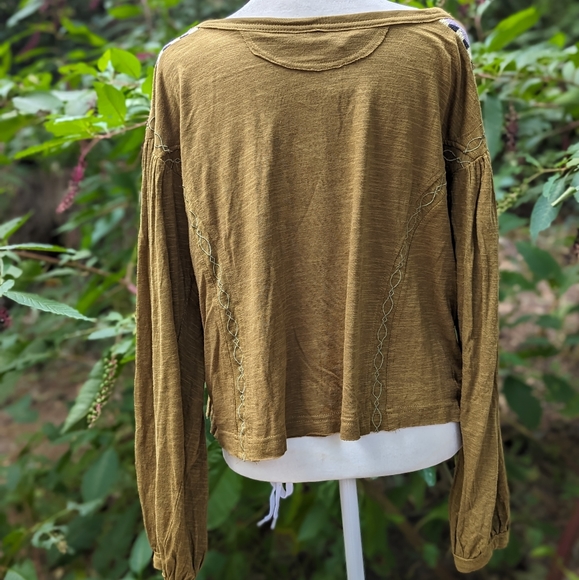 Free People Boho Moss Combo Linen Blend Top Size M - Picture 9 of 12